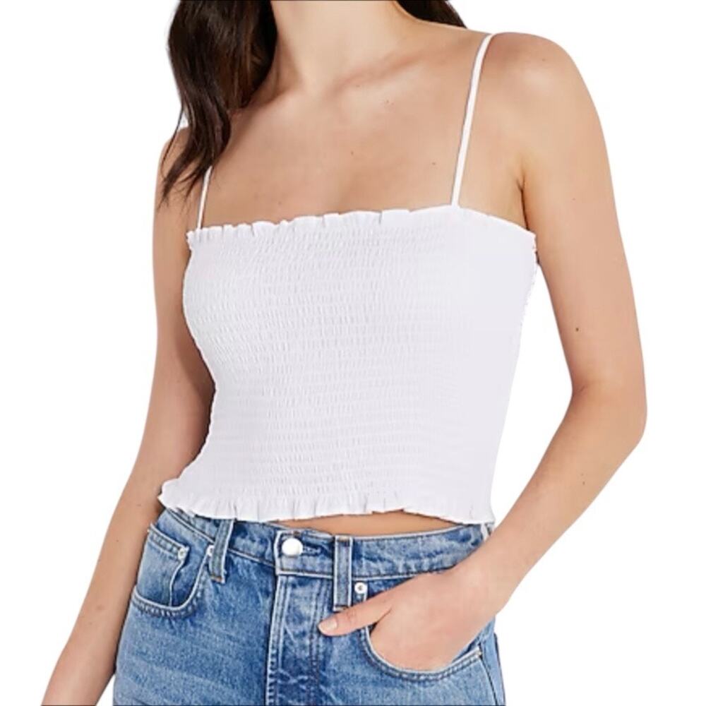 🔥 NWT Express Smocked Cropped Cami Tank Top in White Size Large